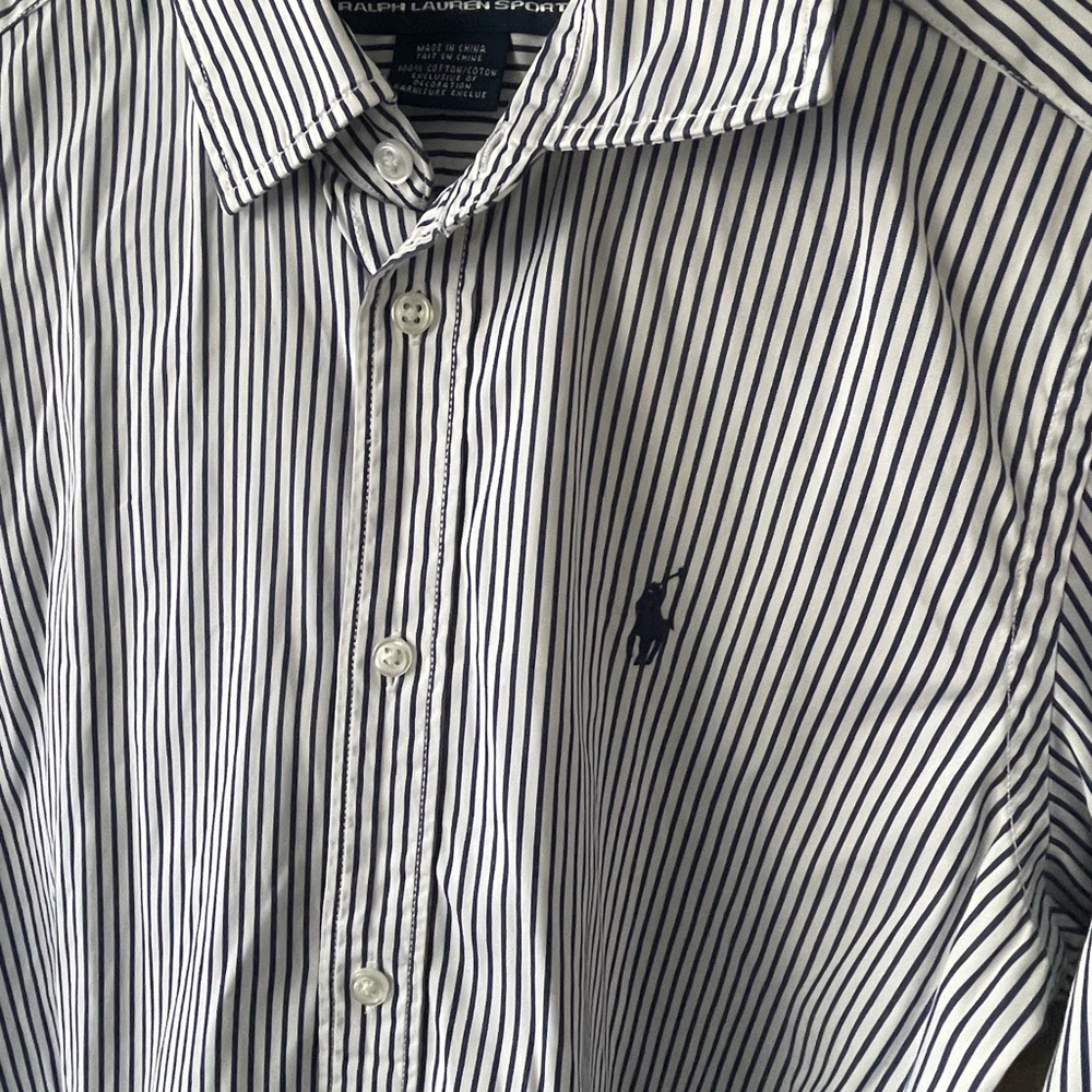 Ralph Lauren Women's Navy and White Striped Button Down Shirt